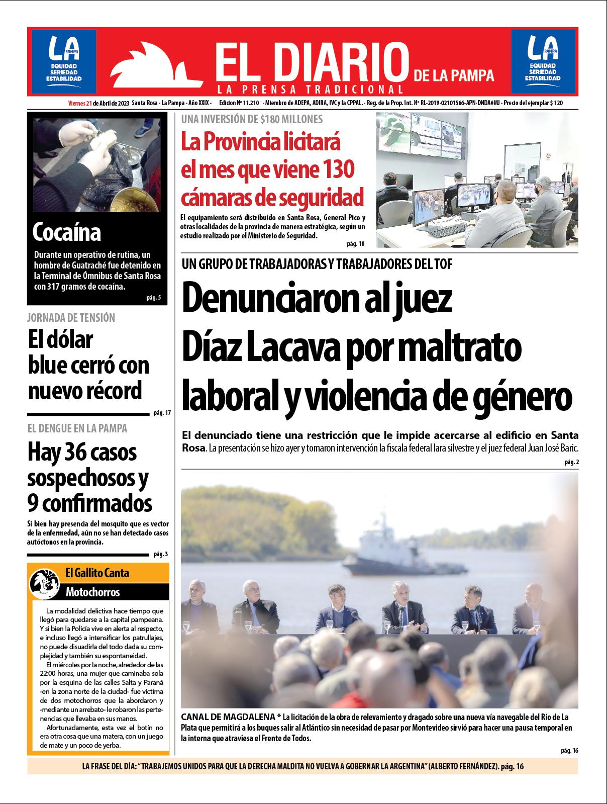 Tapa de El Diario en papel  viernes 21 de abril de 2023